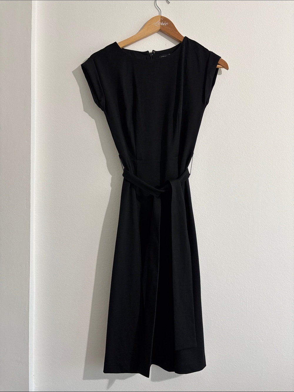 Ann Taylor Black Midi Dress with Waist Tie 00 minimalist modest modern office